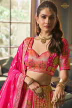 Multicolor Banarasi Silk Lehenga WIth Hand Purse