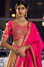 Multicolor Banarasi Silk Lehenga WIth Hand Purse