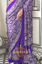 Purple and Black Ajrakh Printed Satin Crepe Saree