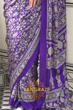 Purple and Black Ajrakh Printed Satin Crepe Saree