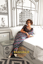 Blue and Red Ajrakh Printed Satin Crepe Saree