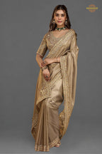 Antique Beige Embroidred Fancy Silk Saree