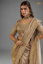 Antique Beige Embroidred Fancy Silk Saree