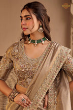 Antique Beige Embroidred Fancy Silk Saree