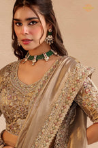 Antique Beige Embroidred Fancy Silk Saree