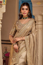 Antique Beige Embroidred Fancy Silk Saree