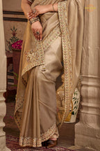 Antique Beige Embroidred Fancy Silk Saree