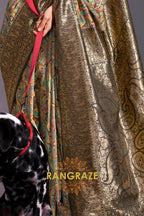 Luxe Golden Black Woven Banarasi Kashmiri Silk Saree