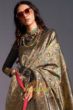 Luxe Golden Black Woven Banarasi Kashmiri Silk Saree