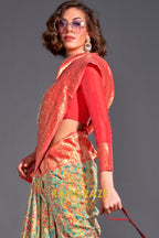 Luxe Sea Green Woven Banarasi Kashmiri Silk Saree