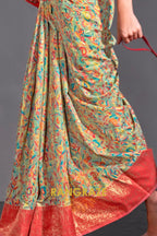 Luxe Sea Green Woven Banarasi Kashmiri Silk Saree