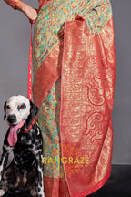 Luxe Sea Green Woven Banarasi Kashmiri Silk Saree