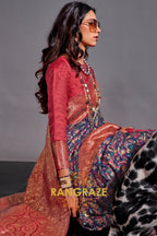 Luxe Navy Blue Woven Banarasi Kashmiri Silk Saree