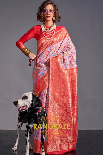 Luxe Purple Woven Banarasi Kashmiri Silk Saree