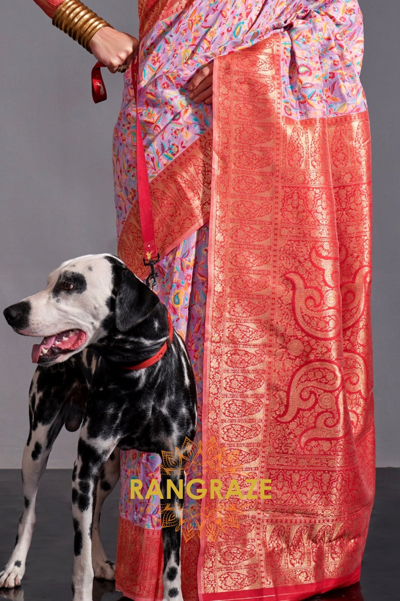 Luxe Purple Woven Banarasi Kashmiri Silk Saree
