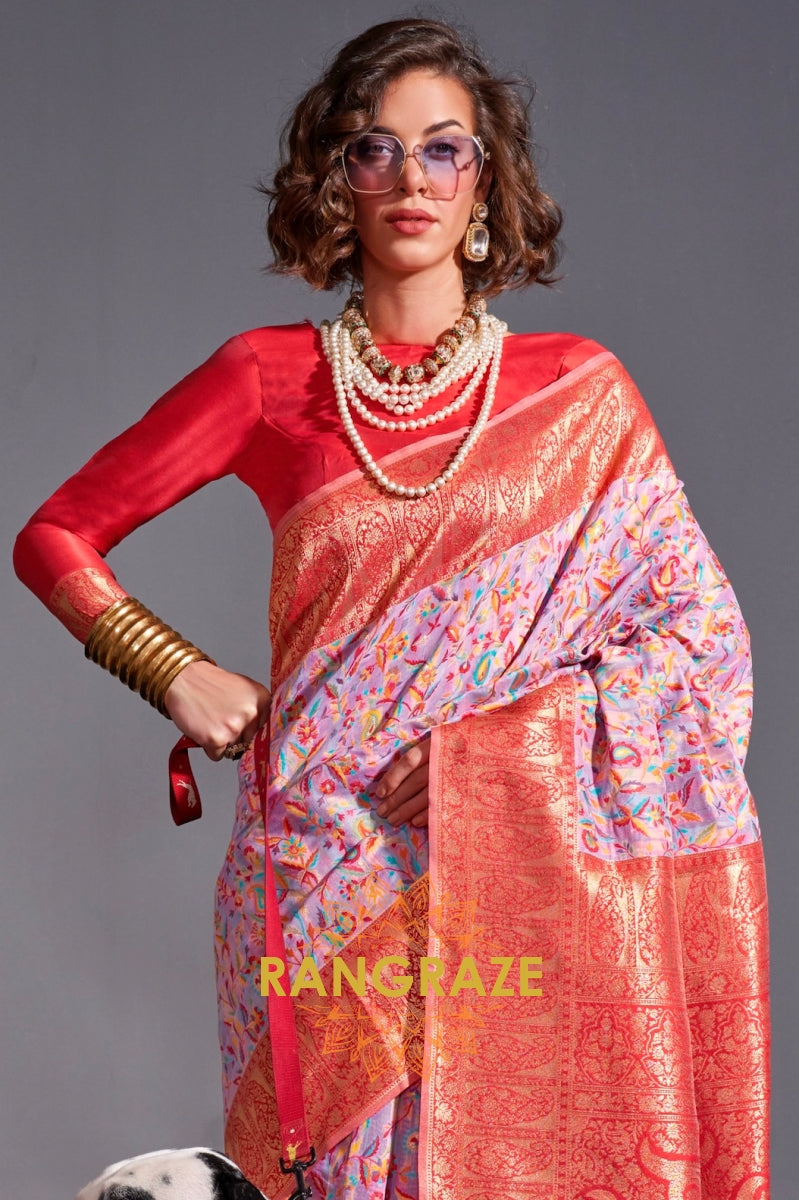 Luxe Purple Woven Banarasi Kashmiri Silk Saree