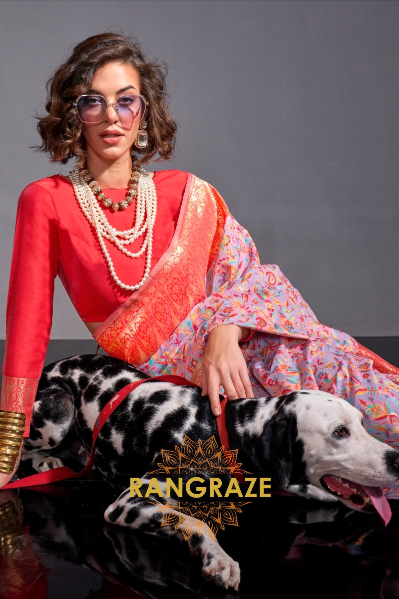 Luxe Purple Woven Banarasi Kashmiri Silk Saree