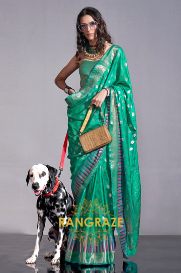 Regal Green Dual Tone Banarasi Soft Silk Saree