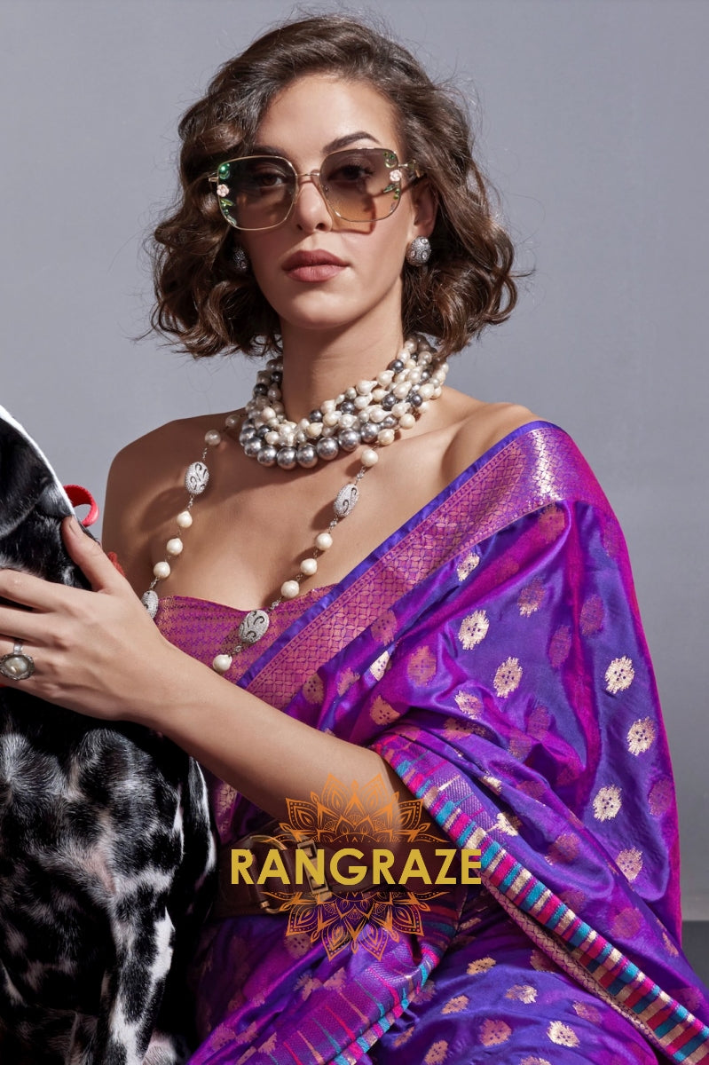 Regal Purple Dual Tone Banarasi Soft Silk Saree