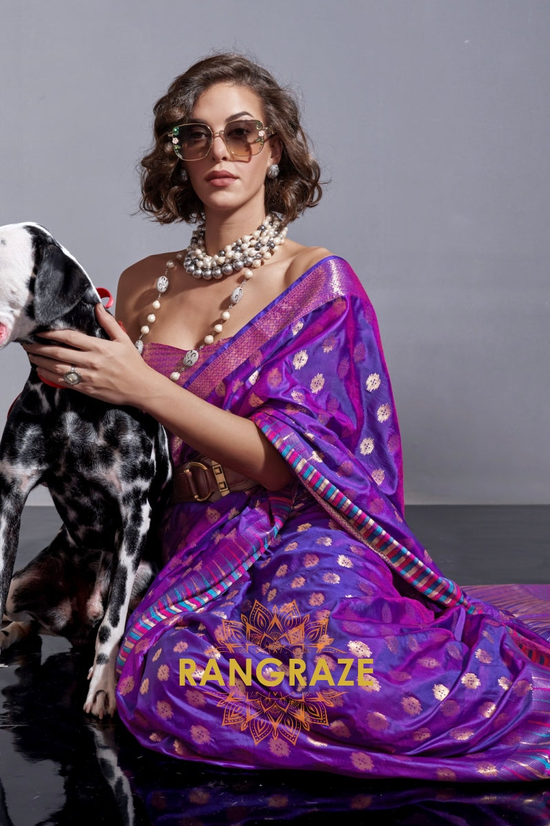 Regal Purple Dual Tone Banarasi Soft Silk Saree