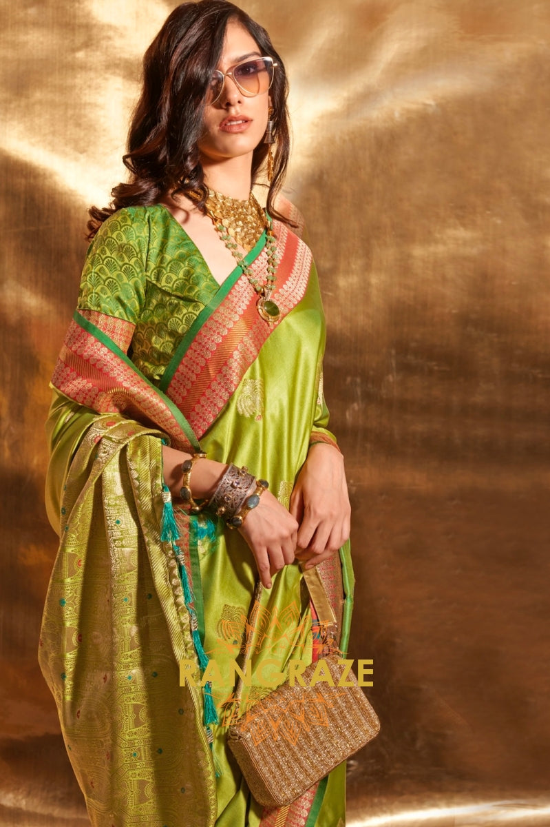 Ethereal Sea Green Woven Banarasi Satin Silk Saree