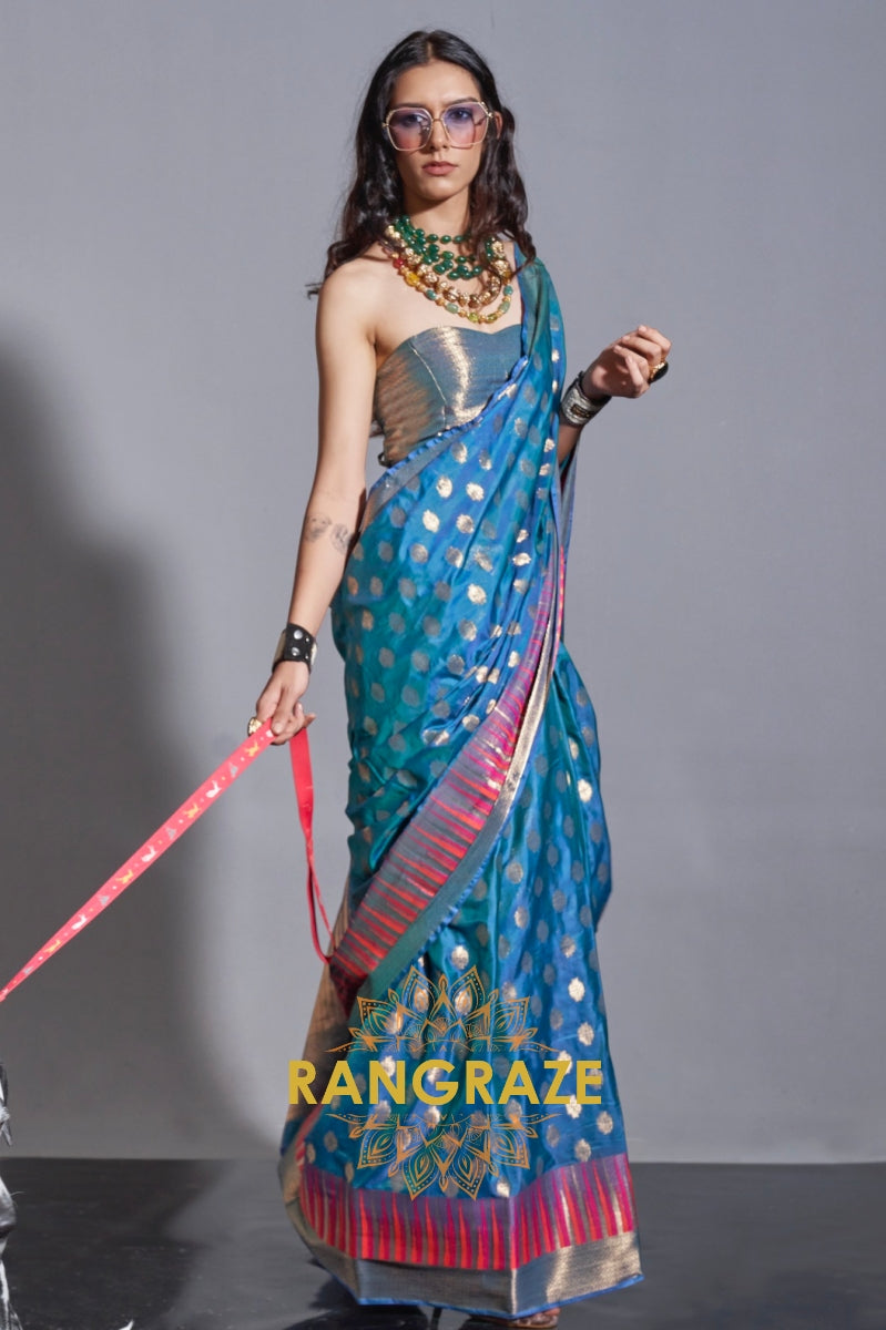 Regal Blue Dual Tone Banarasi Soft Silk Saree