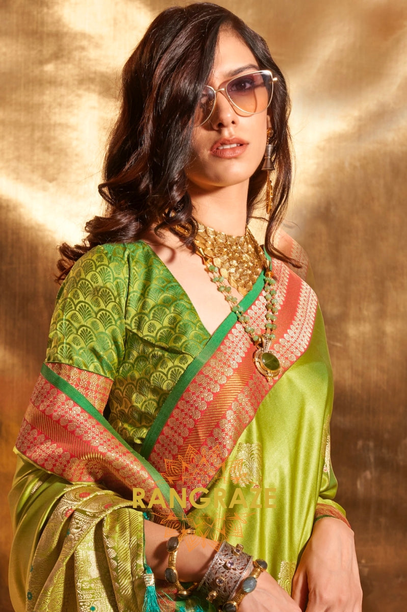 Ethereal Sea Green Woven Banarasi Satin Silk Saree