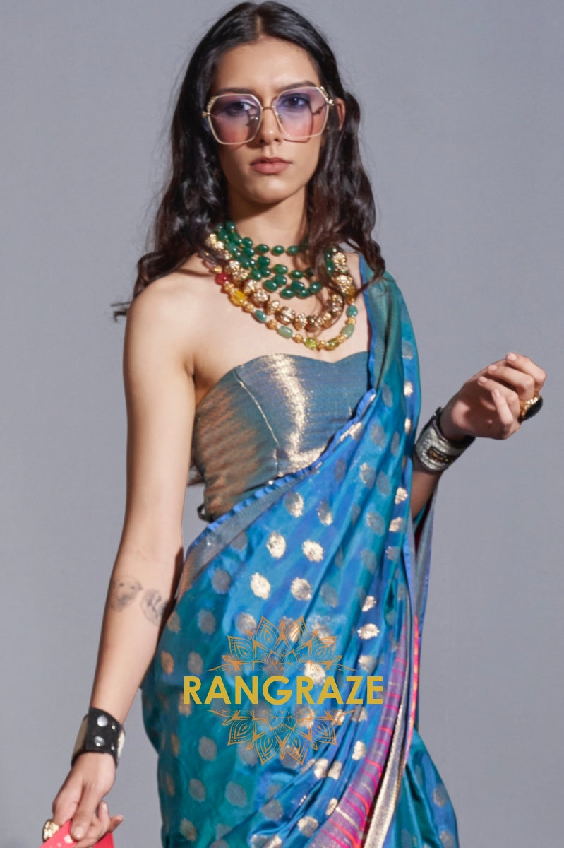 Regal Blue Dual Tone Banarasi Soft Silk Saree