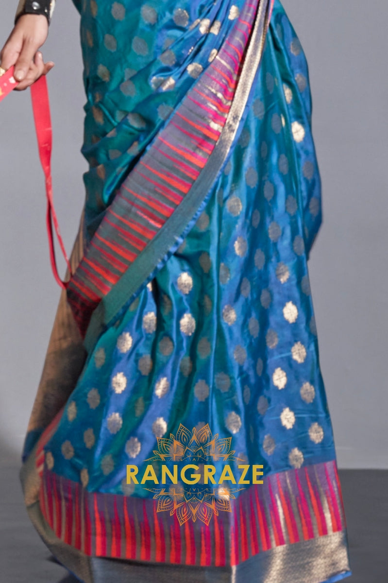 Regal Blue Dual Tone Banarasi Soft Silk Saree