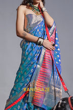 Regal Blue Dual Tone Banarasi Soft Silk Saree