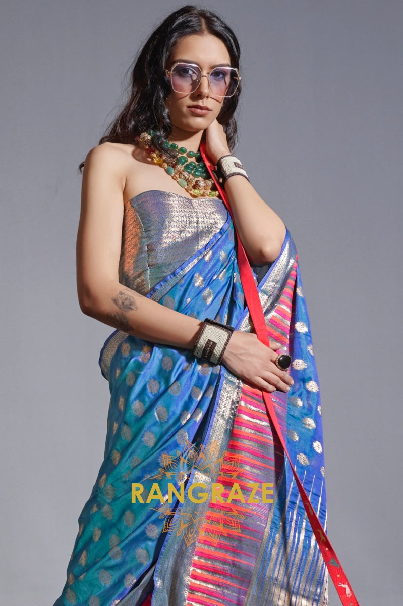 Regal Blue Dual Tone Banarasi Soft Silk Saree