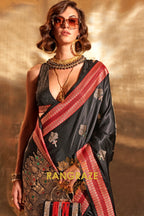 Ethereal Black Woven Banarasi Satin Silk Saree