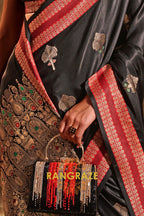 Ethereal Black Woven Banarasi Satin Silk Saree