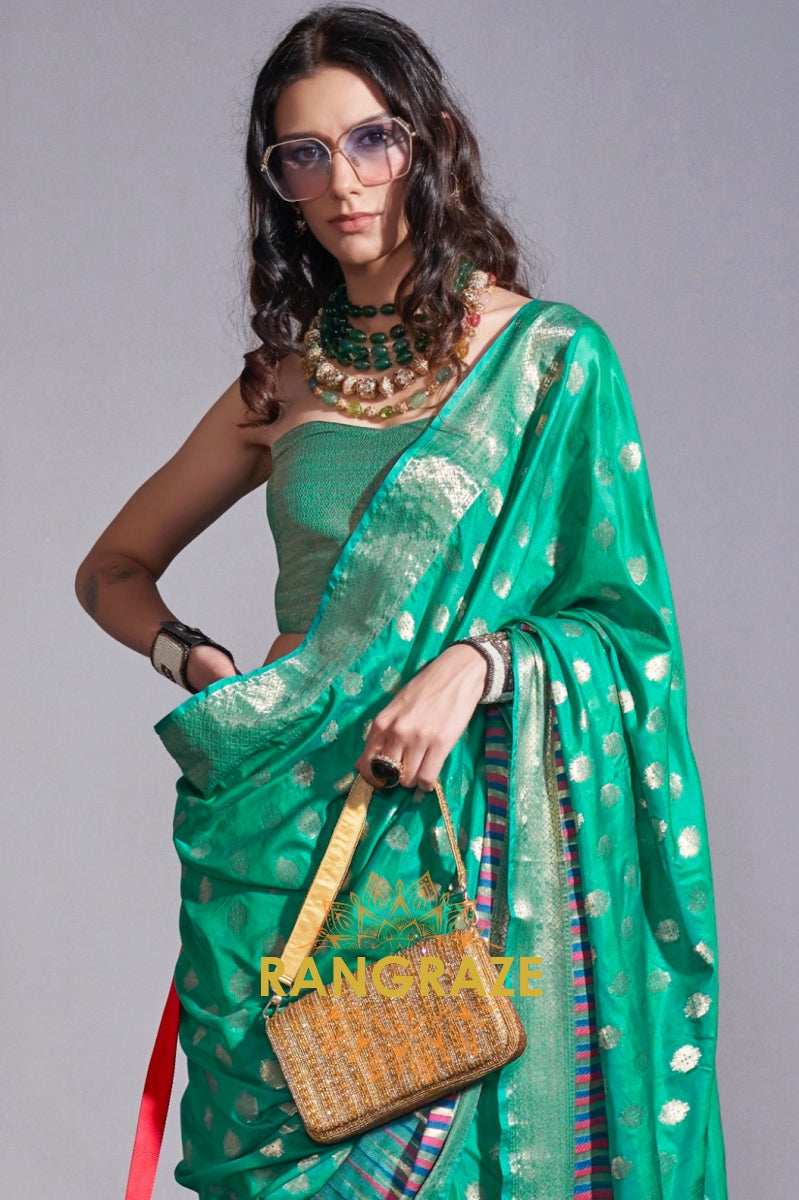 Regal Green Dual Tone Banarasi Soft Silk Saree