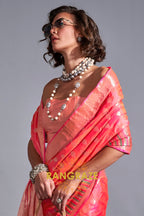 Regal Peach Red Dual Tone Banarasi Soft Silk Saree