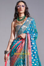 Regal Azure Blue Dual Tone Banarasi Soft Silk Saree