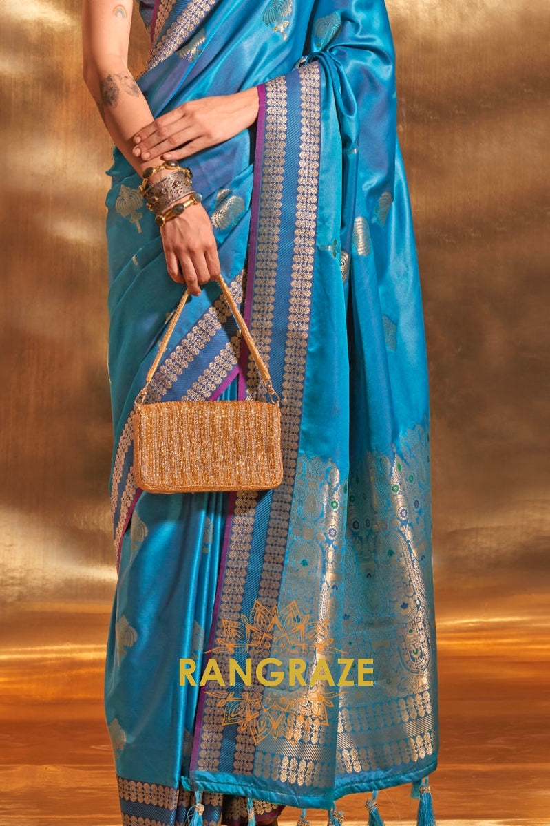 Ethereal Blue Woven Banarasi Satin Silk Saree