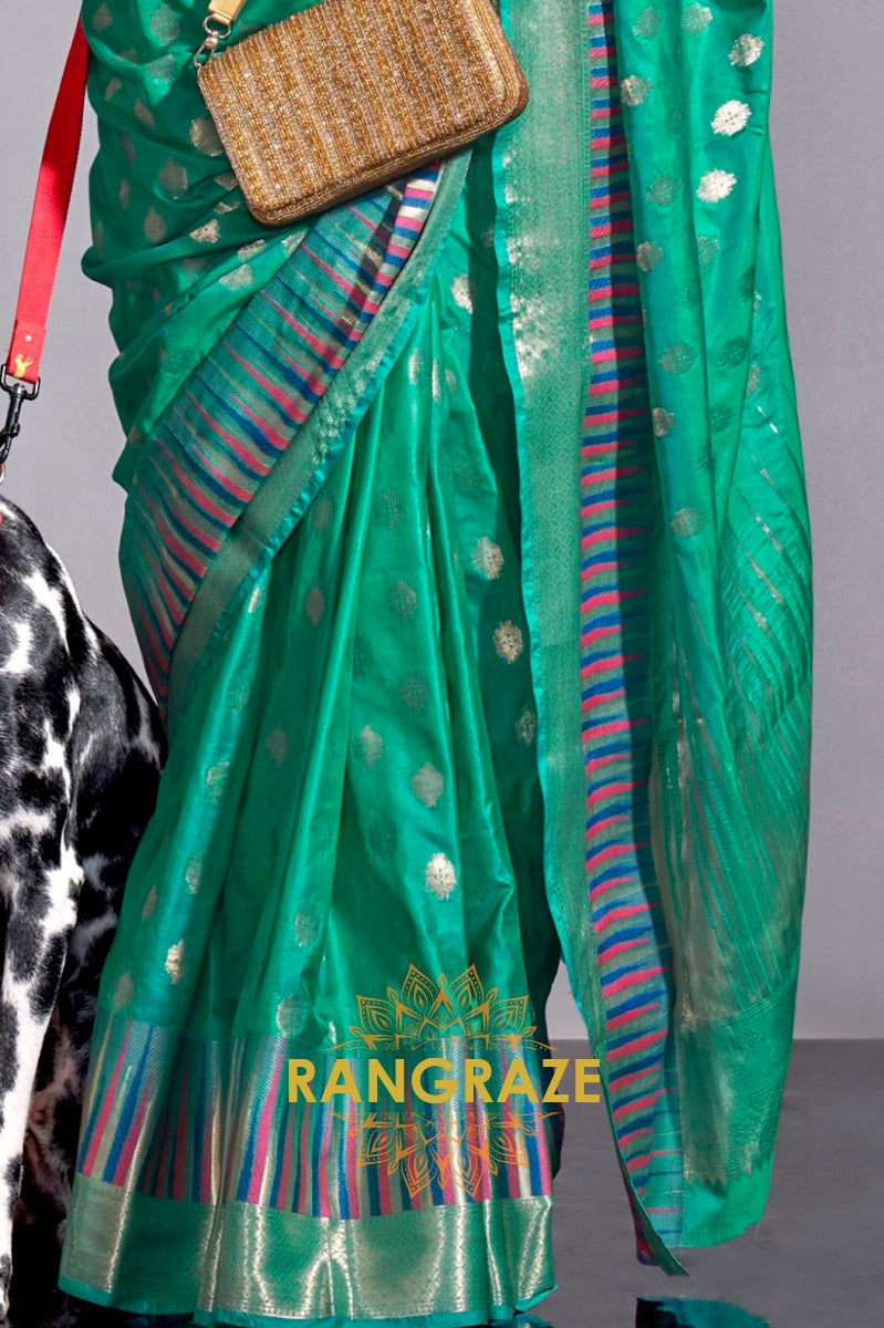Regal Green Dual Tone Banarasi Soft Silk Saree