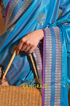 Ethereal Blue Woven Banarasi Satin Silk Saree