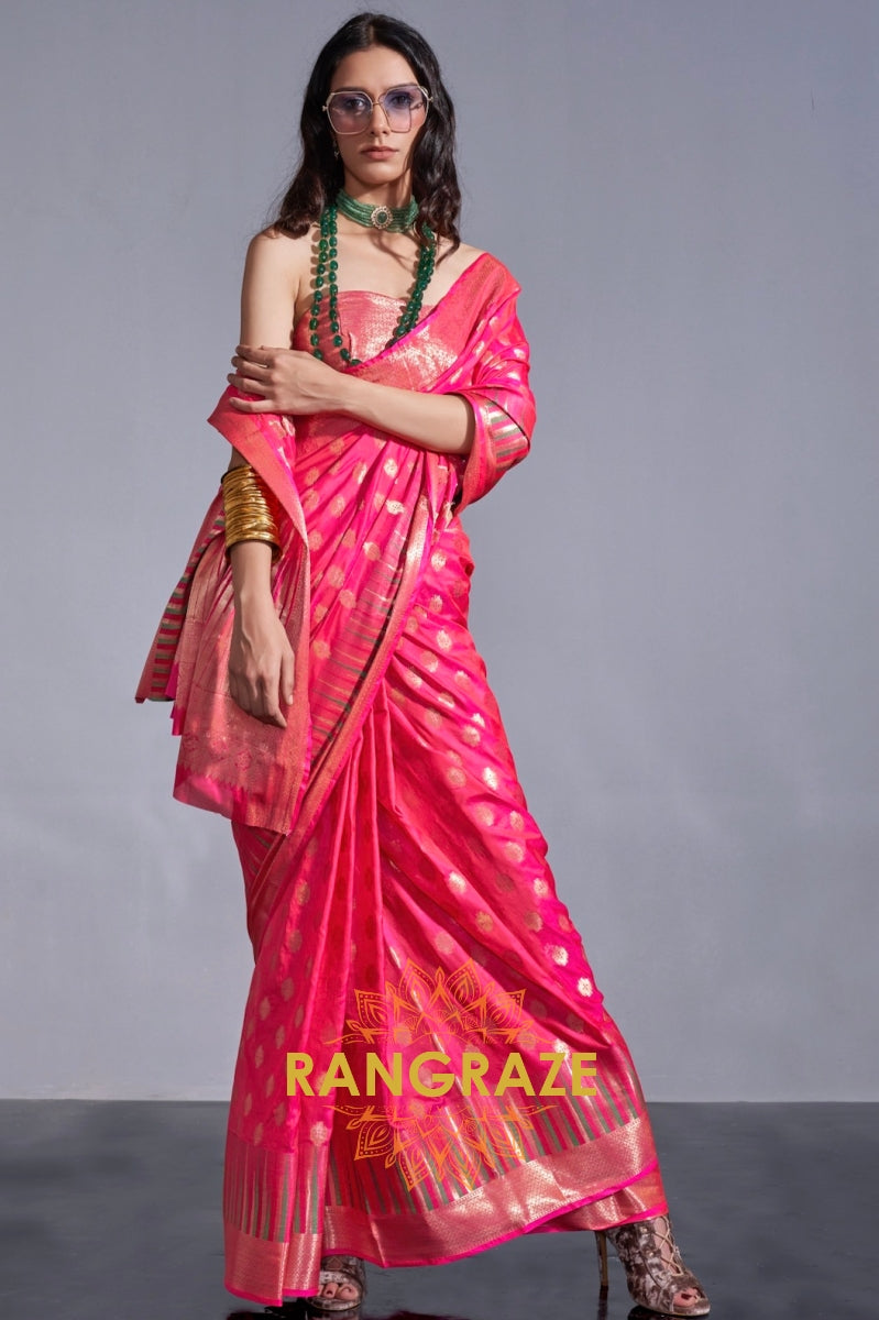 Regal Magenta Red Dual-Tone Banarasi Soft Silk Saree