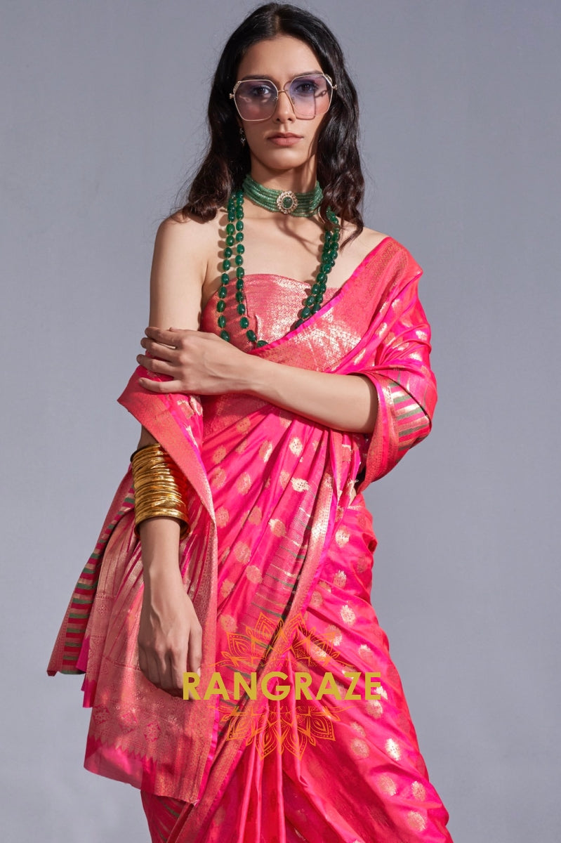 Regal Magenta Red Dual-Tone Banarasi Soft Silk Saree