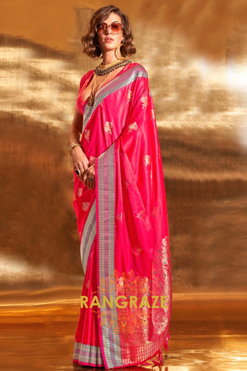 Ethereal Magenta Red Woven Banarasi Satin Silk Saree