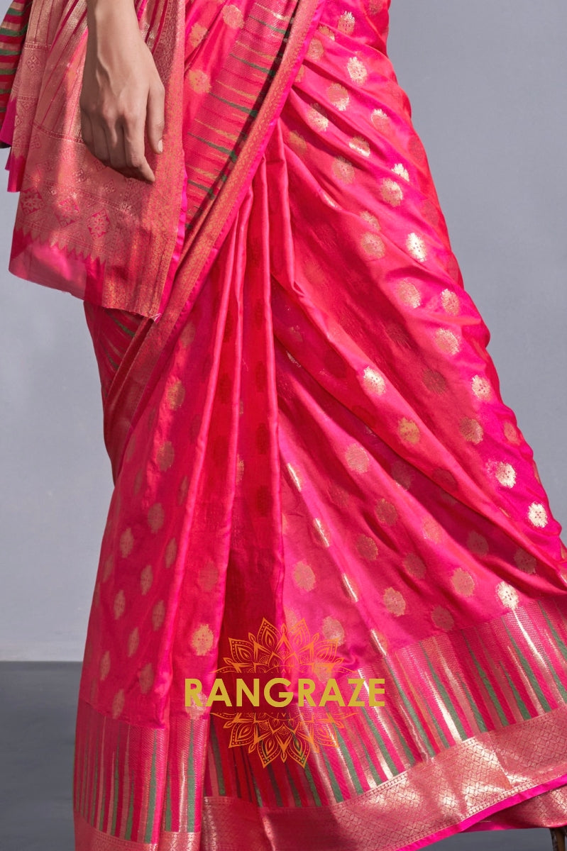 Regal Magenta Red Dual-Tone Banarasi Soft Silk Saree