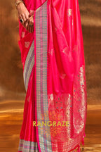 Ethereal Magenta Red Woven Banarasi Satin Silk Saree