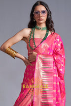 Regal Magenta Red Dual-Tone Banarasi Soft Silk Saree