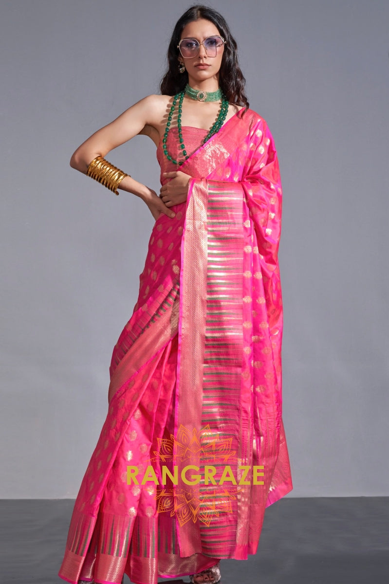 Regal Magenta Red Dual-Tone Banarasi Soft Silk Saree