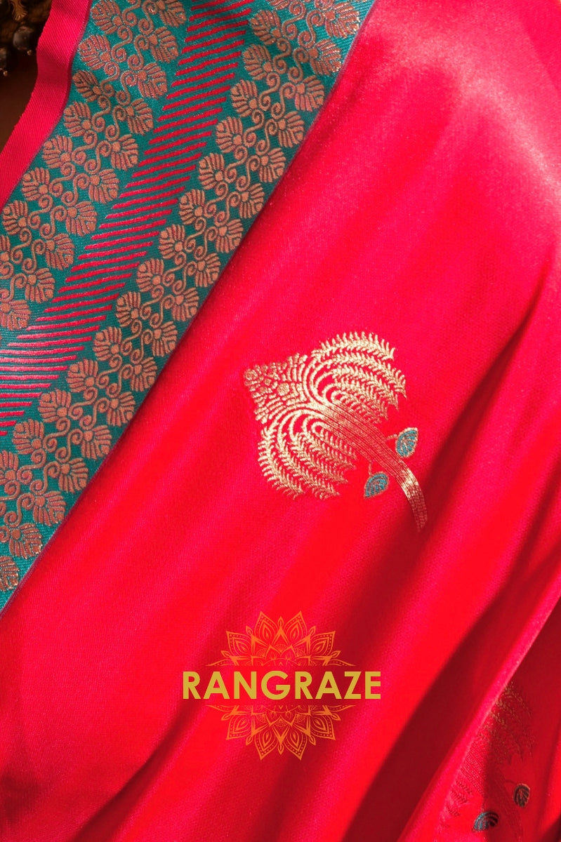 Ethereal Magenta Red Woven Banarasi Satin Silk Saree