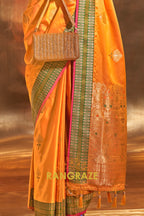 Ethereal Yellow Woven Banarasi Satin Silk Saree