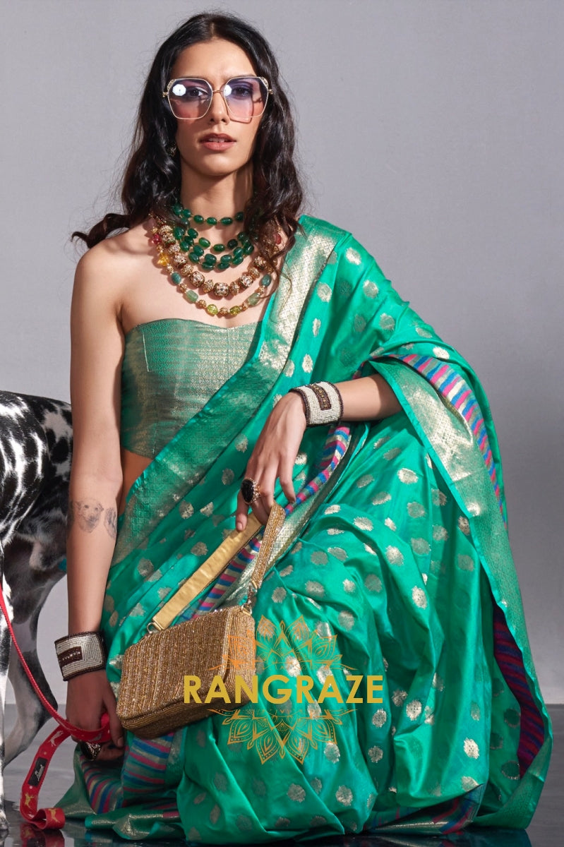 Regal Green Dual Tone Banarasi Soft Silk Saree