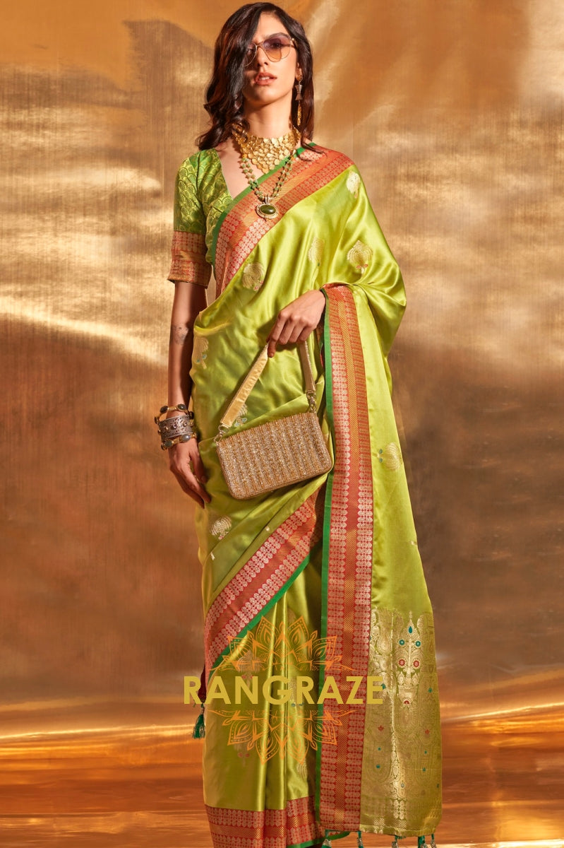 Ethereal Sea Green Woven Banarasi Satin Silk Saree